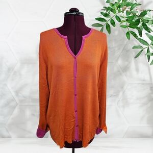 Due PerDue Silk Women Collection Elegant Orange Cardigan Pink Trim